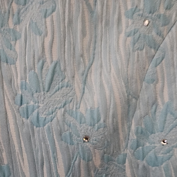 ISABEL Elegant Formal Jacket Turquoise White Rhinestones “Feather” Trim Like New - Picture 11 of 11